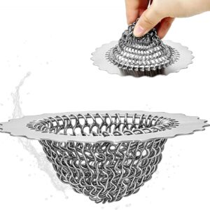 Kitchen Sink Drain Strainer, 304 Stainless Steel Reversible Mesh Strainer with Flexible Chain, Handcrafted Anti-Clog Garbage Disposal Tool