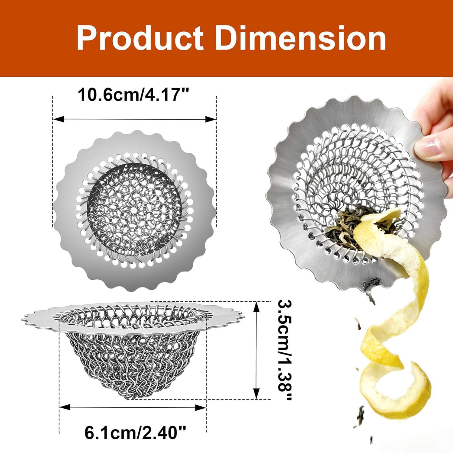 Kitchen Sink Drain Strainer, 304 Stainless Steel Reversible Mesh Strainer with Flexible Chain, Handcrafted Anti-Clog Garbage Disposal Tool - Image 2