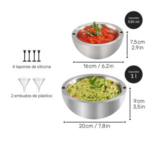 Dip Bowl, Stainless Steel Large Heat Insulated Bowls Ideal for Guacamole Salsa