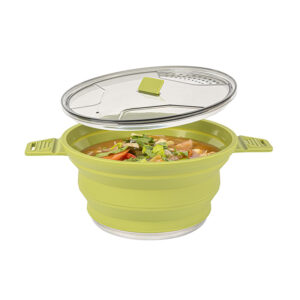 2.5 Liter Collapsible Camping Pot, 1 Portable Cook Pot - With Lid, Stainless Steel Bottom, Silicone Camping Cookware