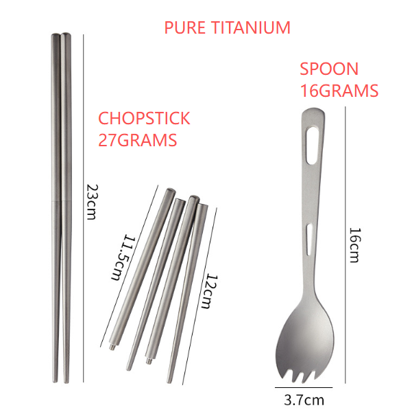 Outdoor pure titanium folding spoon, fork, spork, and chopsticks set; portable camping titanium cutlery set - Image 2