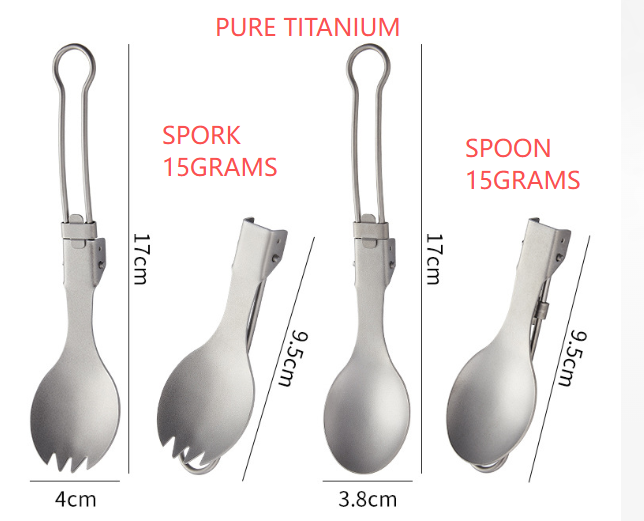 Outdoor pure titanium folding spoon, fork, spork, and chopsticks set; portable camping titanium cutlery set - Image 3