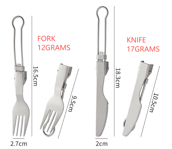 Outdoor pure titanium folding spoon, fork, spork, and chopsticks set; portable camping titanium cutlery set - Image 4