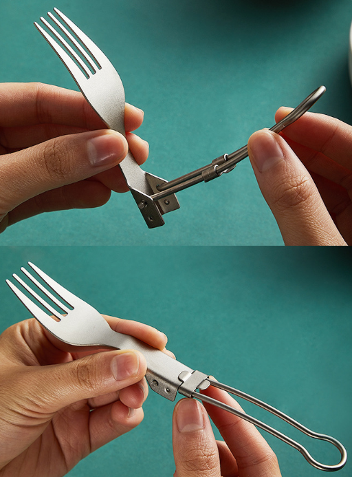 Outdoor pure titanium folding spoon, fork, spork, and chopsticks set; portable camping titanium cutlery set - Image 5