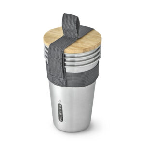 Stainless Steel Cups Set of 4 - Picnic Stacking Cups Set with Bamboo Lid Bottle Opener - 16.9oz/500ml Camping Essentials