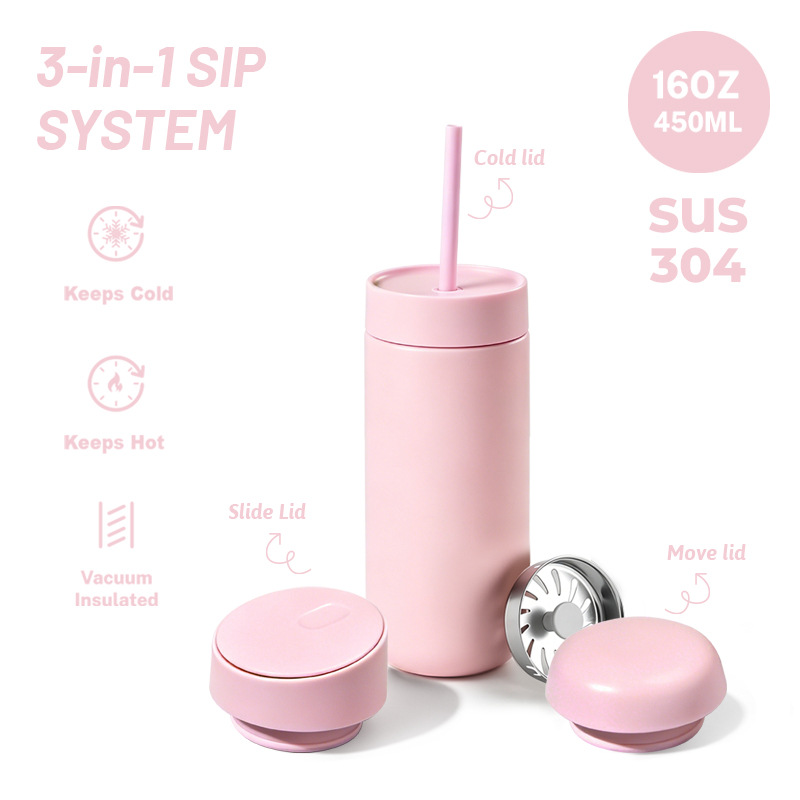 Custom Wholesale 3-in-1 Coffee Tumbler with Interchangeable Lid System - Image 4