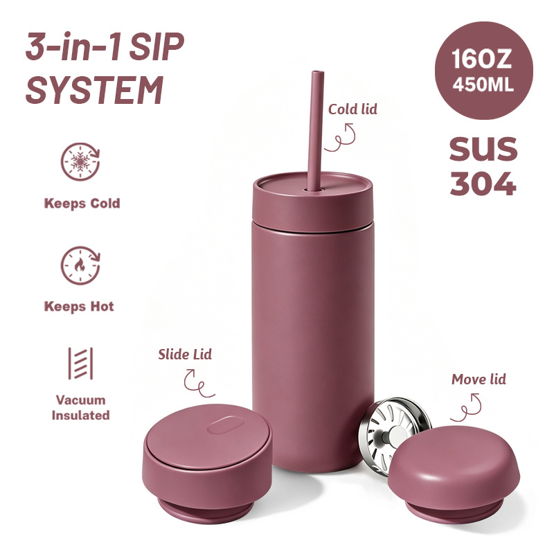 Custom Wholesale 3-in-1 Coffee Tumbler with Interchangeable Lid System - Image 5