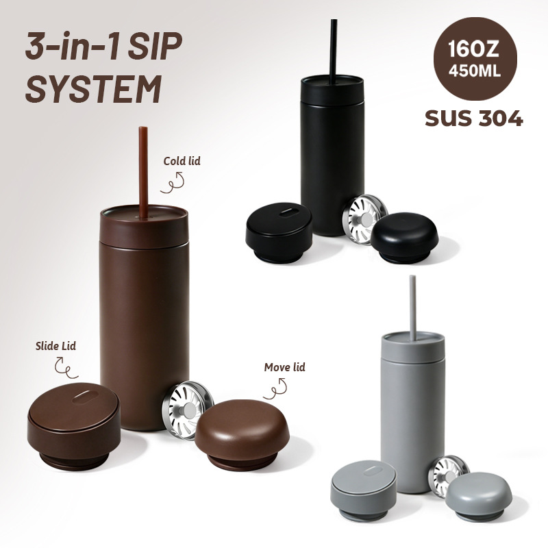 Custom Wholesale 3-in-1 Coffee Tumbler with Interchangeable Lid System