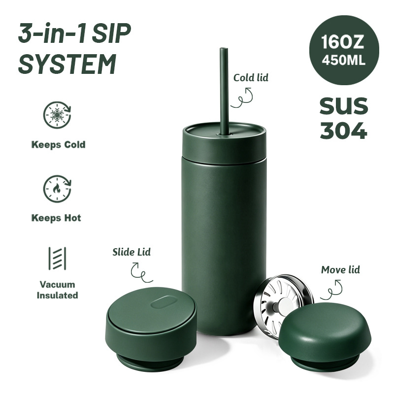 Custom Wholesale 3-in-1 Coffee Tumbler with Interchangeable Lid System - Image 2