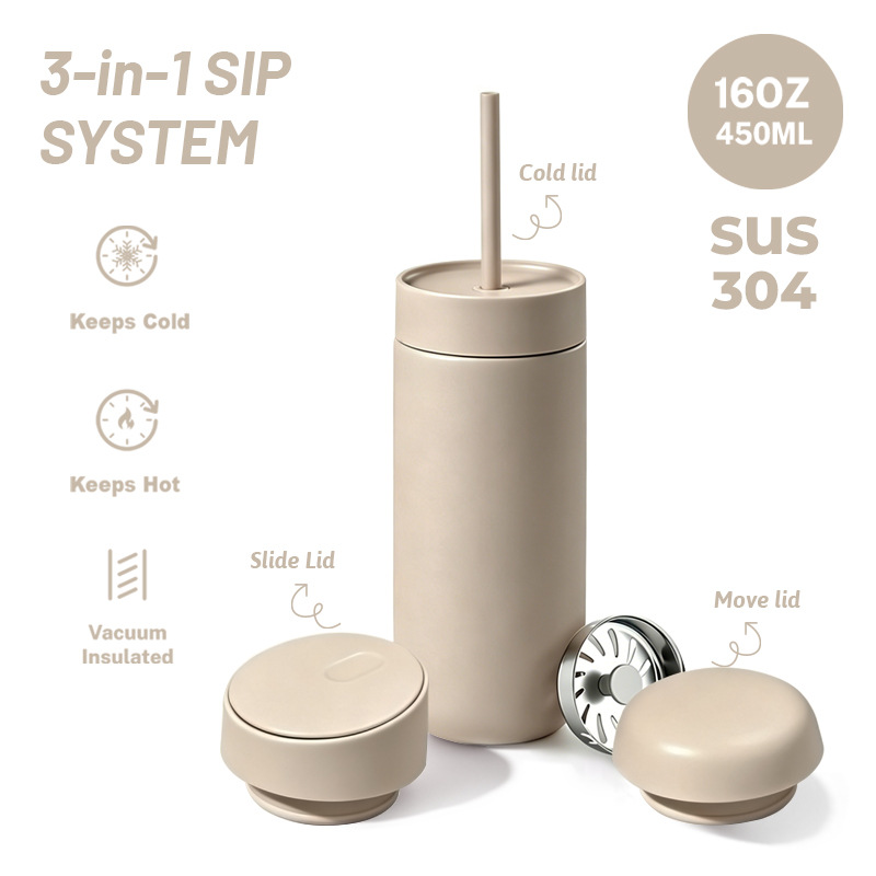 Custom Wholesale 3-in-1 Coffee Tumbler with Interchangeable Lid System - Image 8